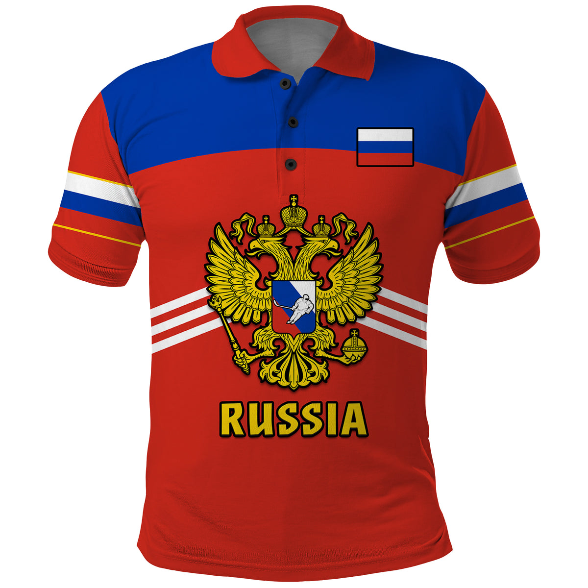 (Custom Text And Number) Russia Hockey Polo Shirt Red Sporty Style 2023 - Shopicos