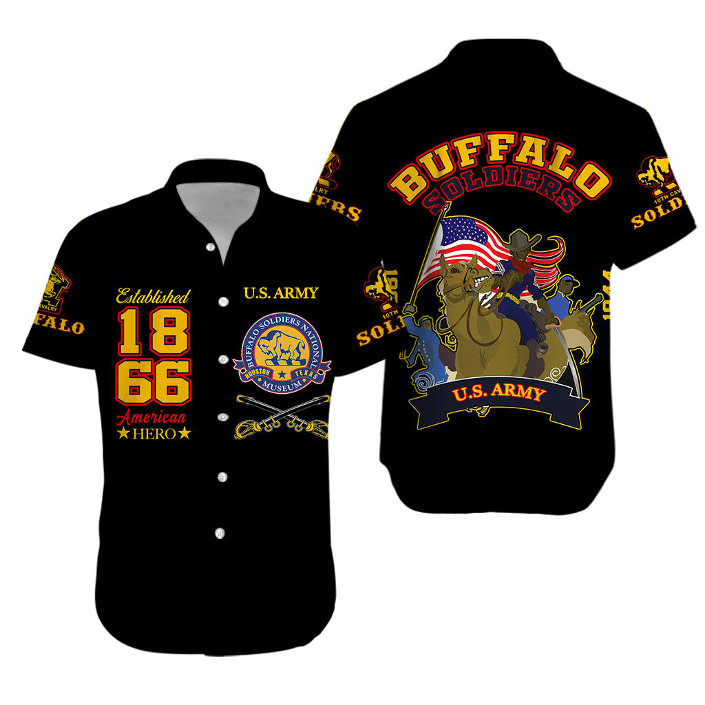 Big Boy Buffalo Soldiers Hawaiian Shirt Black LT12 - Shopicos