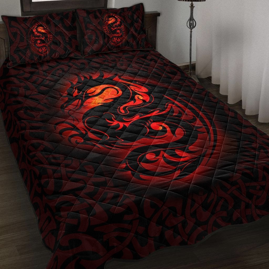Wales Celtic Quilt Bed Set Fury Celtic Dragon With Knot - Shopicos