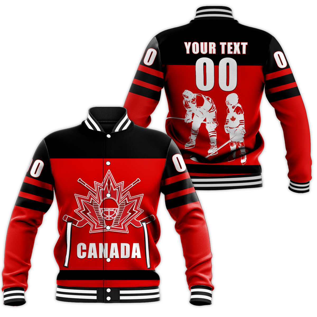 (Custom Personalised) Canada Hockey Team Supporter Father's Day Baseball Jacket LT12 - Shopicos