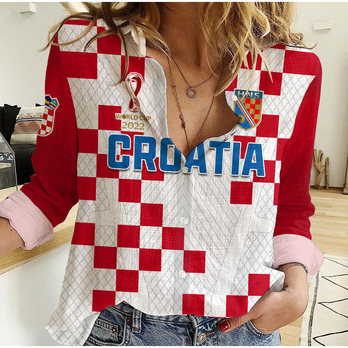 (Custom Text and Number) Croatia Football Women Casual Shirt Vatreni Hrvatska Champions 2022 World Cup LT13 - Shopicos
