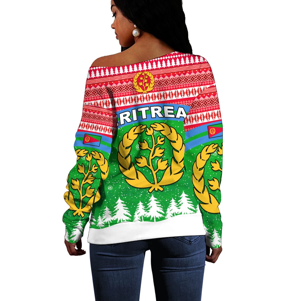 (Custom Personalised) Eritrea Off Shoulder Sweater Merry Christmas Mix African Pattern LT13 - Shopicos