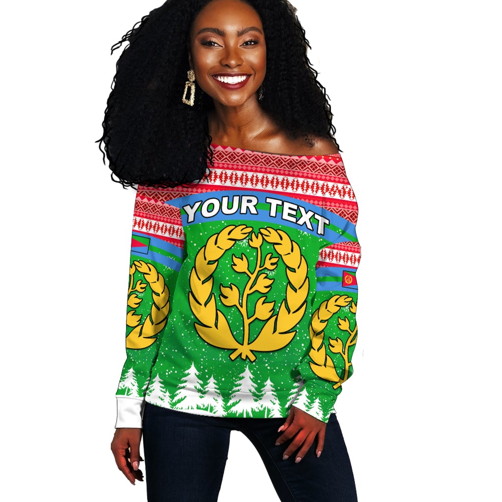 (Custom Personalised) Eritrea Off Shoulder Sweater Merry Christmas Mix African Pattern LT13 - Shopicos