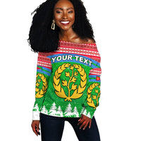 (Custom Personalised) Eritrea Off Shoulder Sweater Merry Christmas Mix African Pattern LT13 - Shopicos