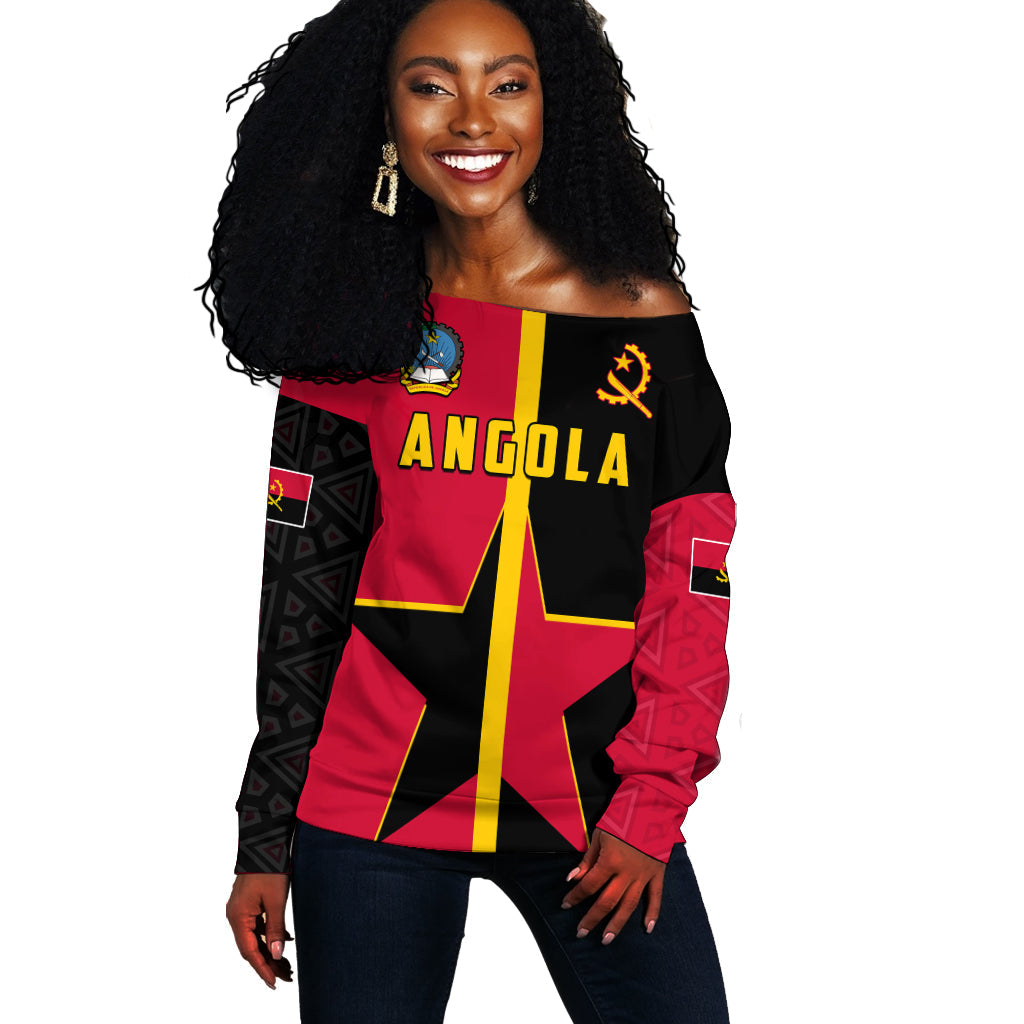 (Custom Personalised) Angola Women Off Shoulder Star and Flag Style Sporty LT13 - Shopicos