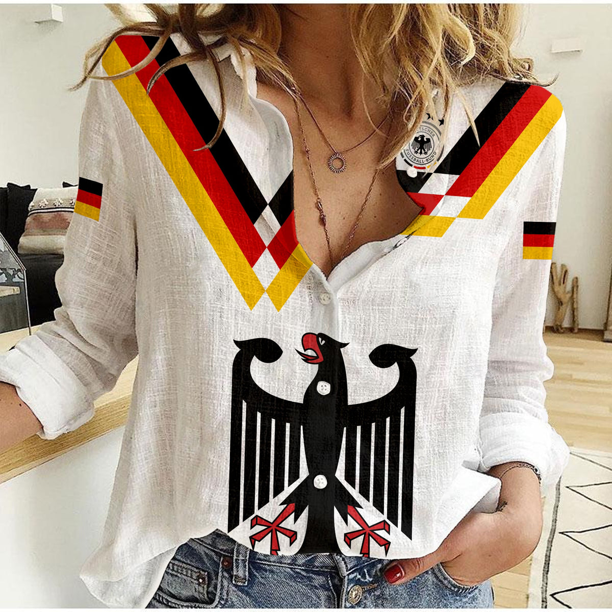 (Custom Text and Number) Germany Football Women Casual Shirt Deutschland 2022 Style LT13 - Shopicos