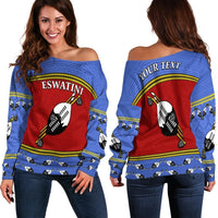 (Custom Personalised) Eswatini Independent Anniversary Off Shoulder Sweater - Flag and Shield Swaziland LT13 - Shopicos