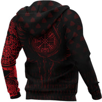Viking Zip Hoodie - Old Norse Odin Tattoo - Red RLT12 - Shopicos