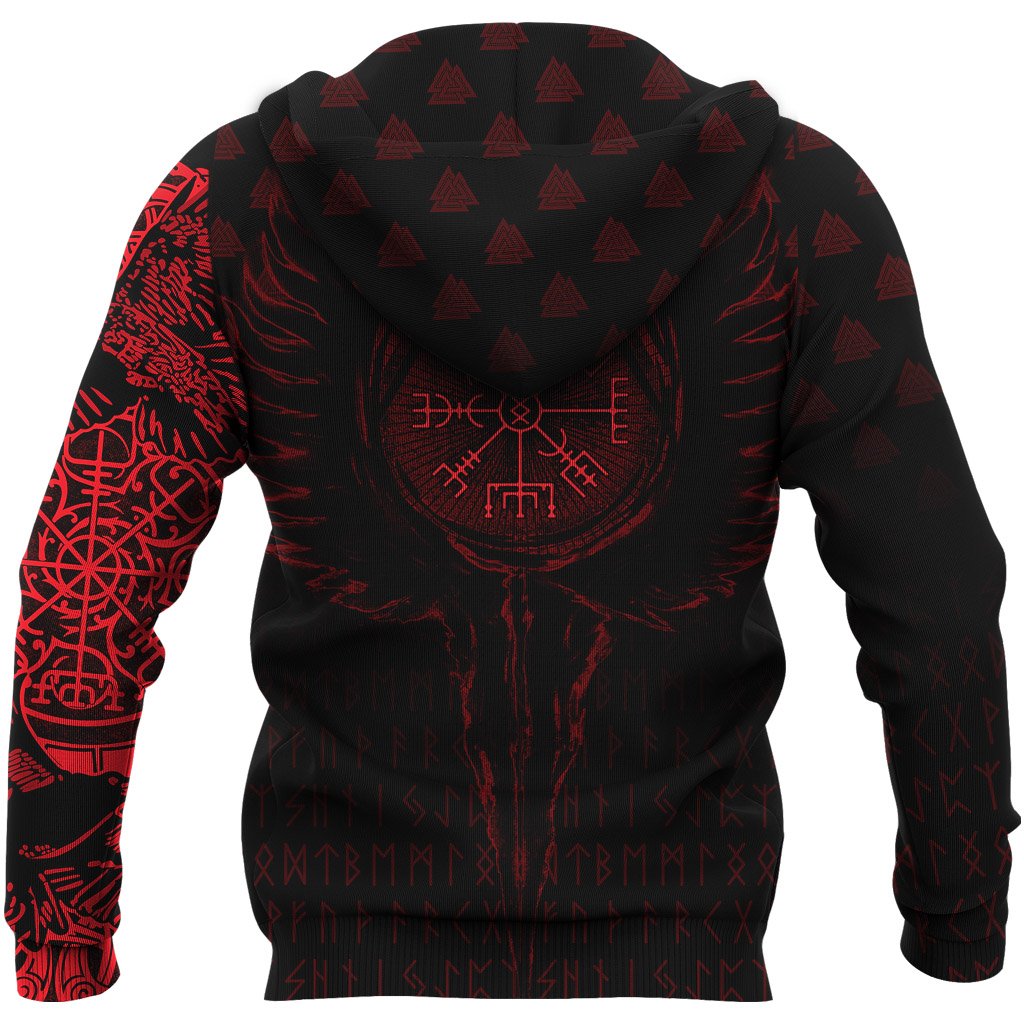 Viking Zip Hoodie - Old Norse Odin Tattoo - Red RLT12 - Shopicos