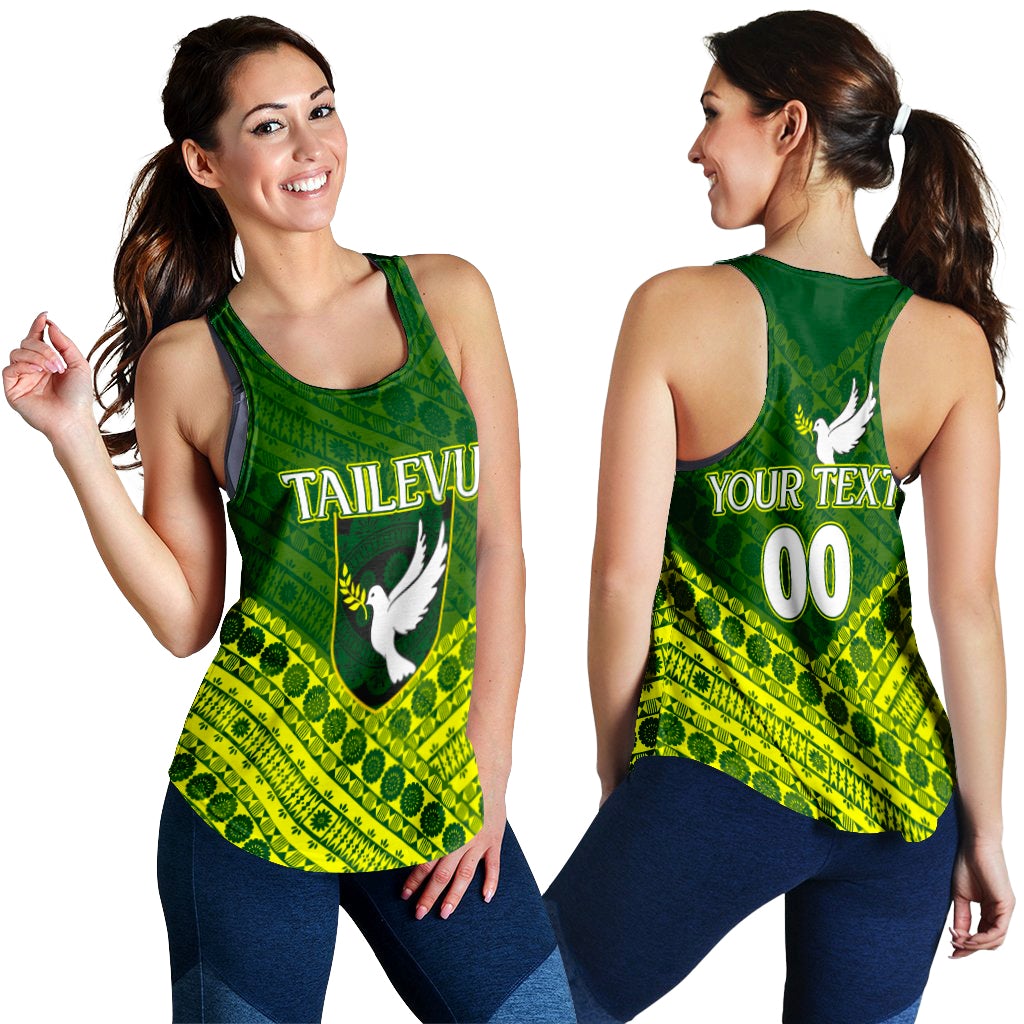 (Custom Personalised) Tailevu Rugby Union Fiji Women's Racerback Tank - Tapa Pattern LT12 - Shopicos