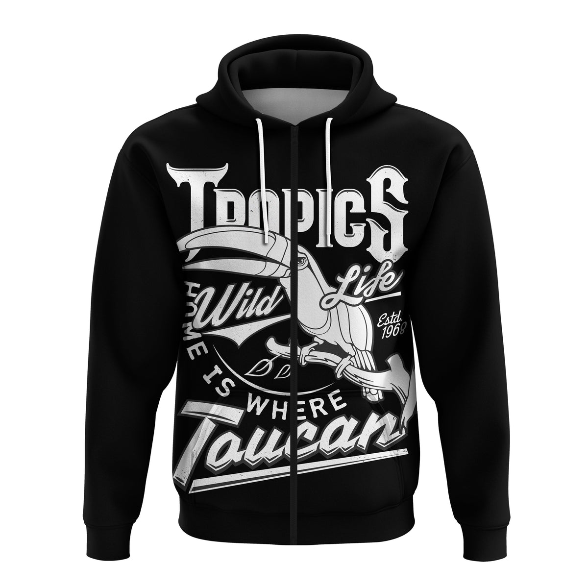 Belize Taucan Style Zip up Hoodie Ver2 Black LT20 - Shopicos