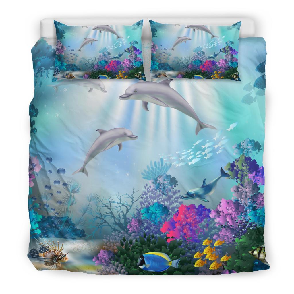 Hawaiian Dolphins Play The Ocean Polynesian Bedding Set - Shopicos