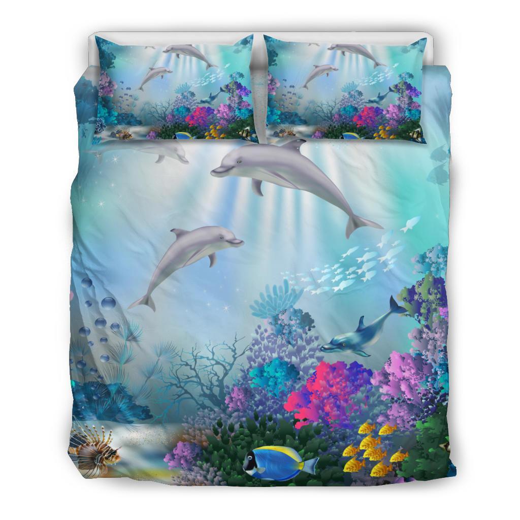 Hawaiian Dolphins Play The Ocean Polynesian Bedding Set - Shopicos
