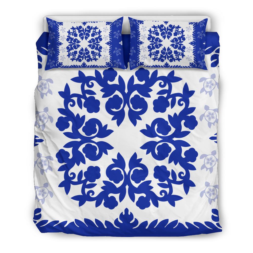 Hawaii Bedding Set - Hawaiian Quilt Plumeria Medallion Blue Bedding Set - AH - Shopicos