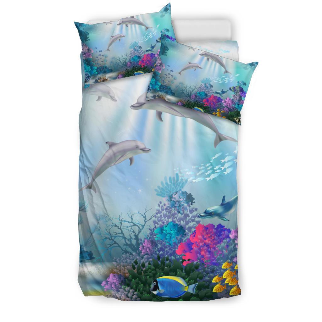 Hawaiian Dolphins Play The Ocean Polynesian Bedding Set - Shopicos