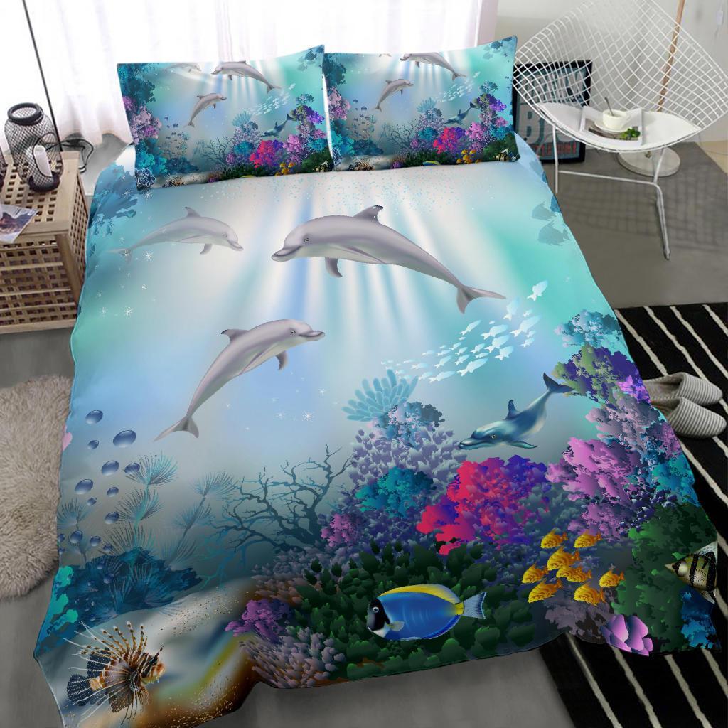 Hawaiian Dolphins Play The Ocean Polynesian Bedding Set - Shopicos