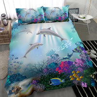 Hawaiian Dolphins Play The Ocean Polynesian Bedding Set - Shopicos