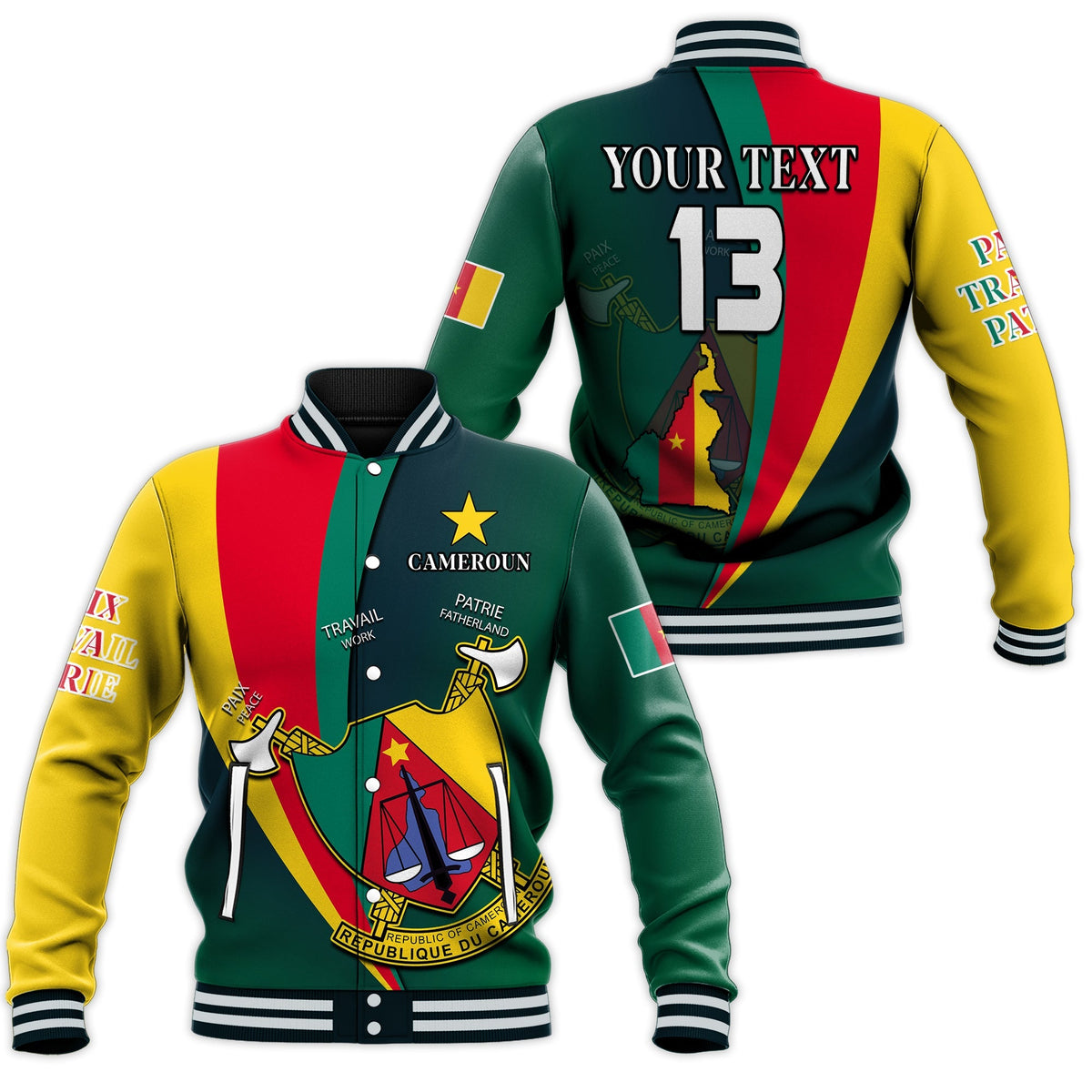 (Custom Text and Number) Cameroon Baseball Jacket Map Cameroun Style Flag LT13 - Shopicos