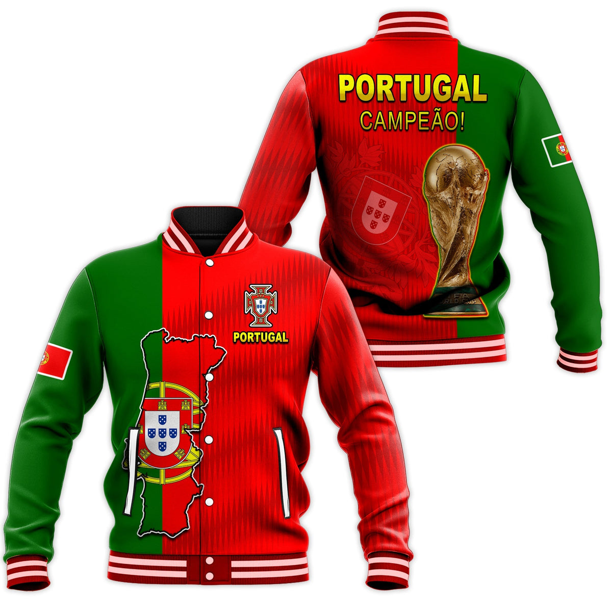 Portugal Football 2022 Baseball Jacket Style Flag Portuguese Champions LT13 - Shopicos
