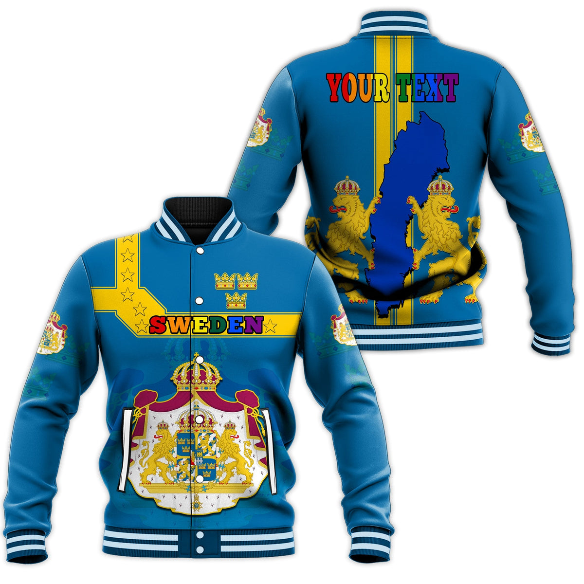 (Custom Personalised) Sweden LGBT Day Baseball Jacket - Be Proud Of Who You Are - Shopicos