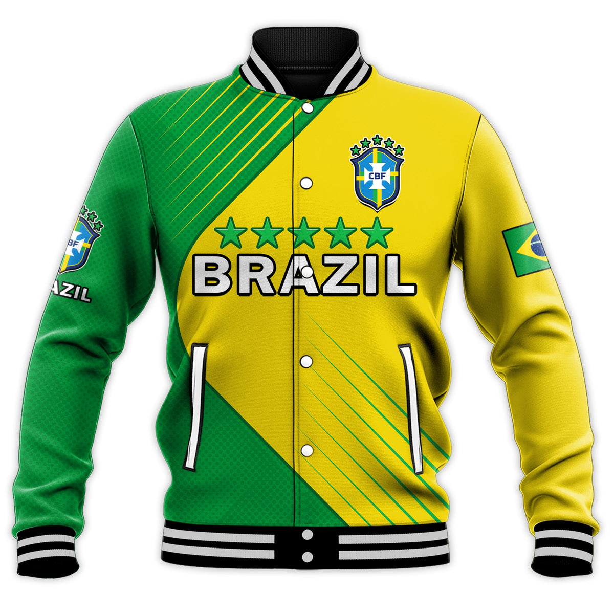 Brazil Football Baseball Jacket Brasil Map Come On Canarinho Sporty Style - Shopicos