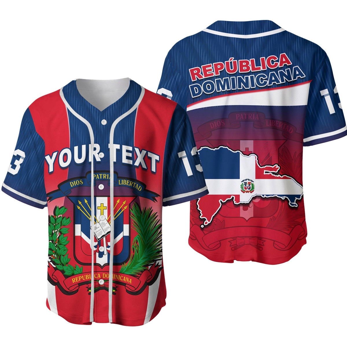 (Custom Text and Number) Dominican Republic Baseball Jersey Dominicana Style Sporty Ver.02 LT13 - Shopicos