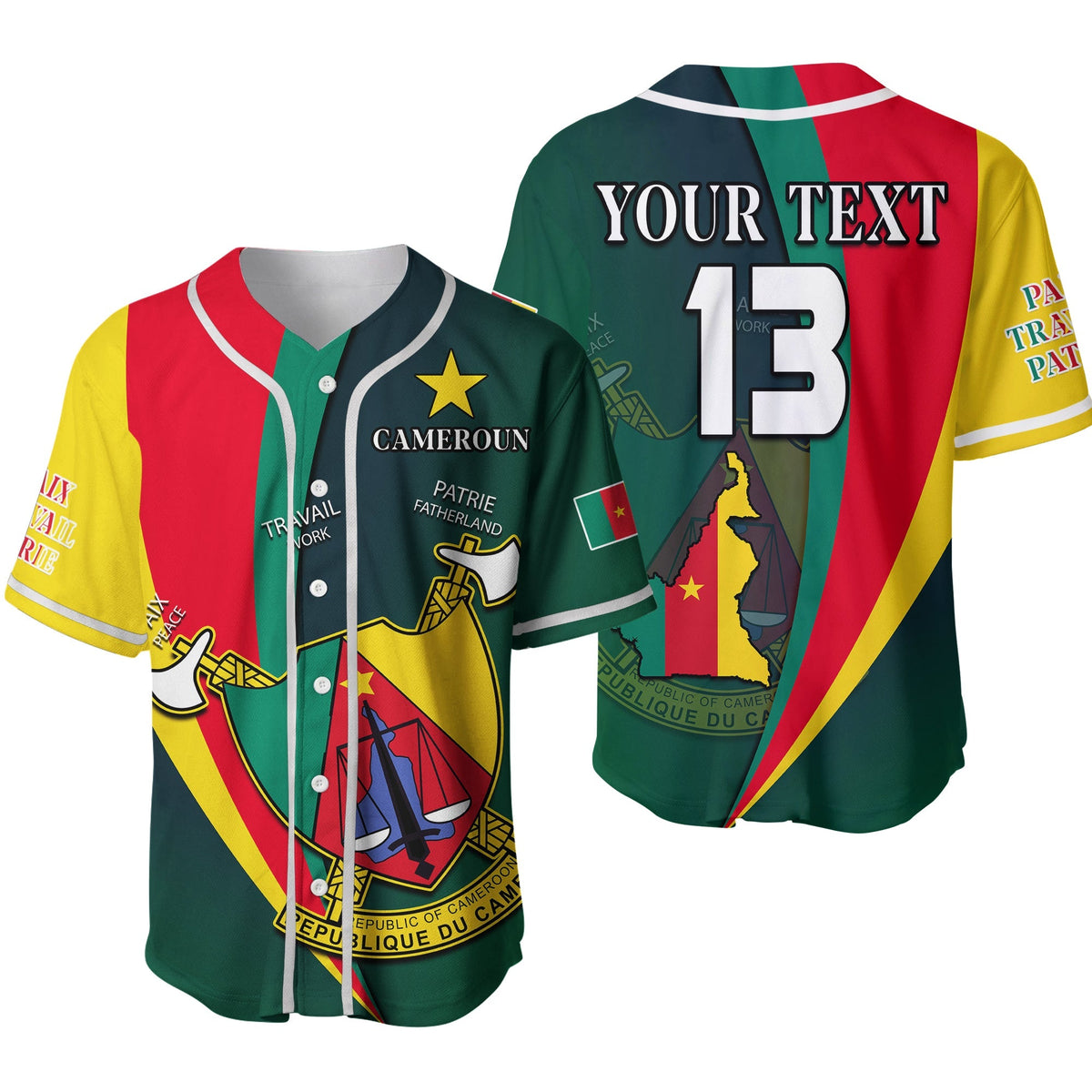 (Custom Text and Number) Cameroon Baseball Jersey Map Cameroun Style Flag Ver.02 LT13 - Shopicos