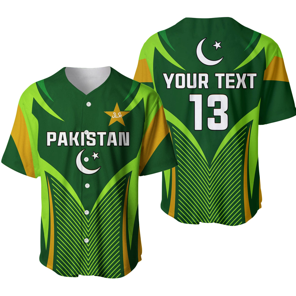 (Custom Text and Number) Pakistan Cricket Baseball Jersey Green Shaheens Champion LT13 - Shopicos