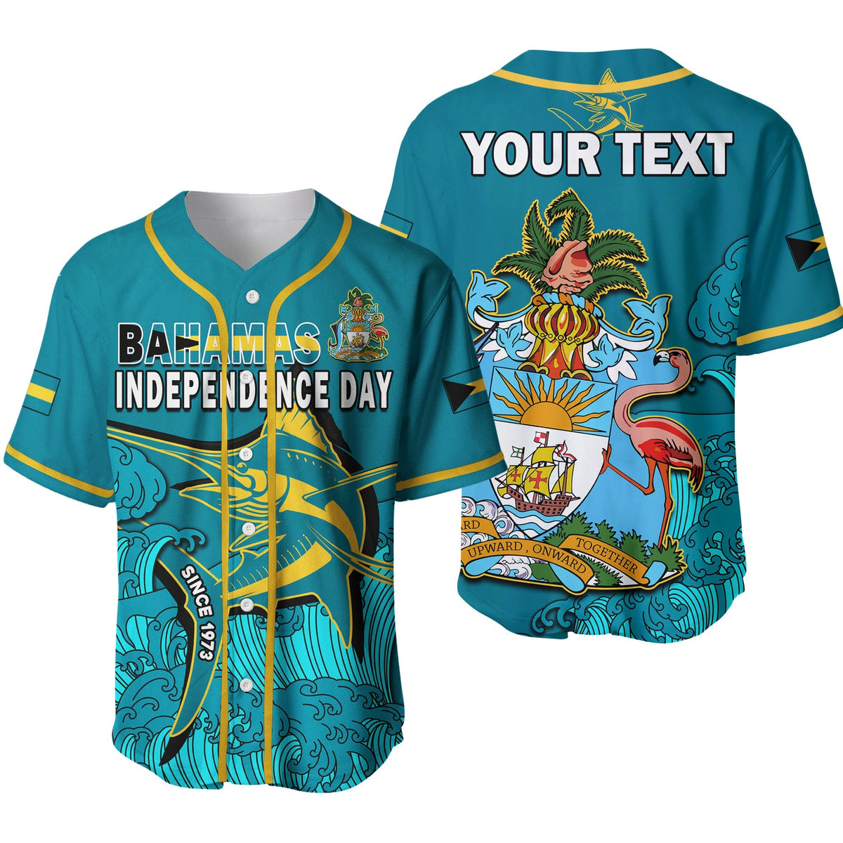 (Custom Personalised) Bahamas Independence Day Baseball Jersey Blue Marlin Since 1973 Style Ver.02 - Shopicos