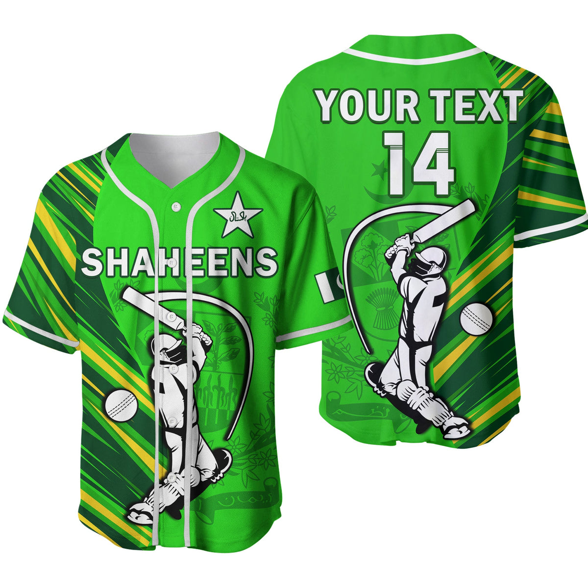 (Custom Text And Number) Pakistan Cricket Baseball Jersey Go Shaheens Simple Style Ver.02 - Shopicos
