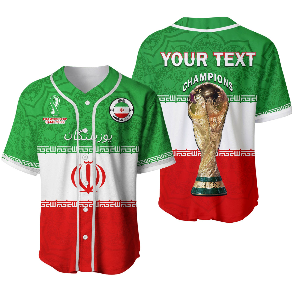 (Custom Personalised) Iran Football Baseball Jersey Team Melli Champions World Cup 2022 Ver.02 - Shopicos