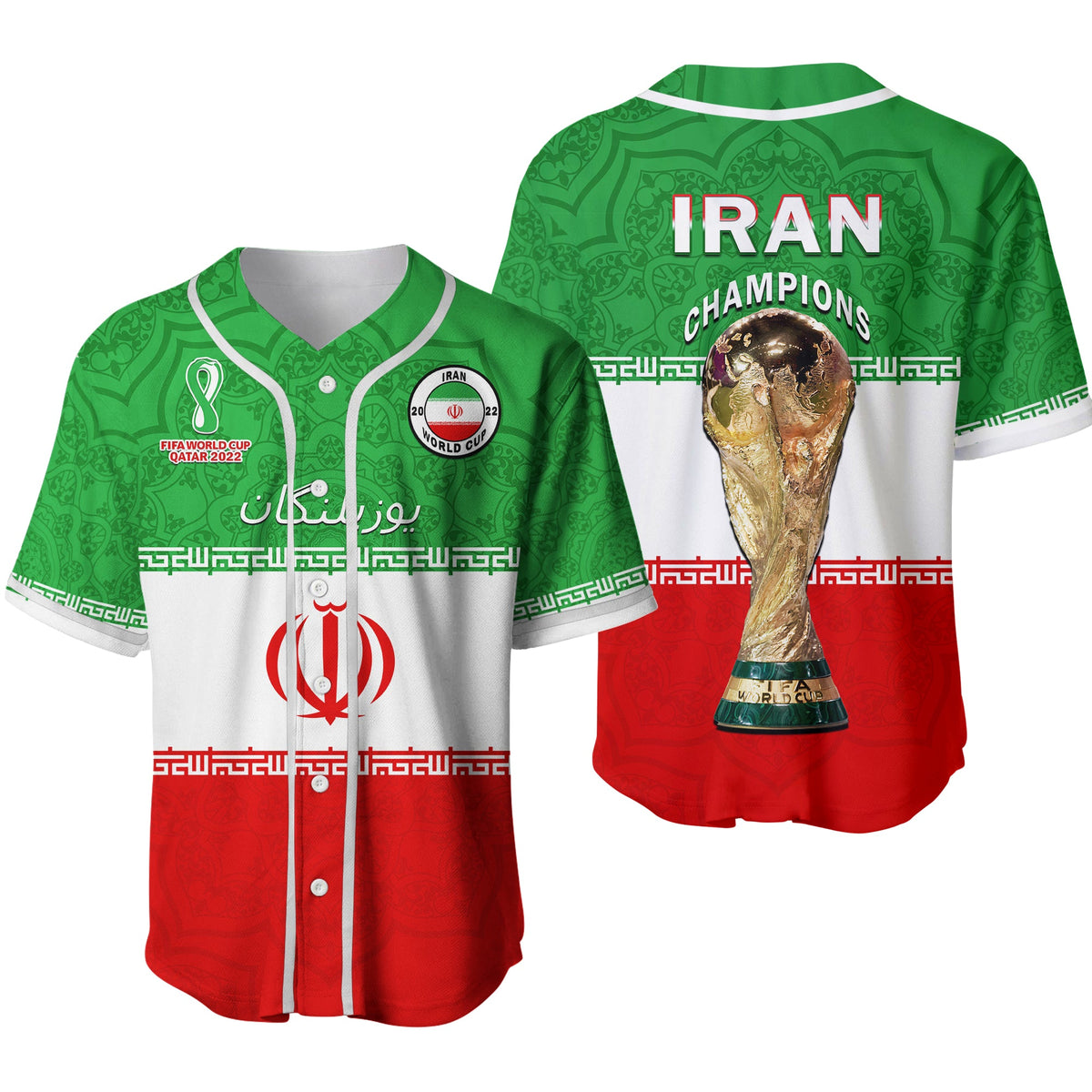 Iran Football Baseball Jersey Team Melli Champions World Cup 2022 Ver.02 - Shopicos