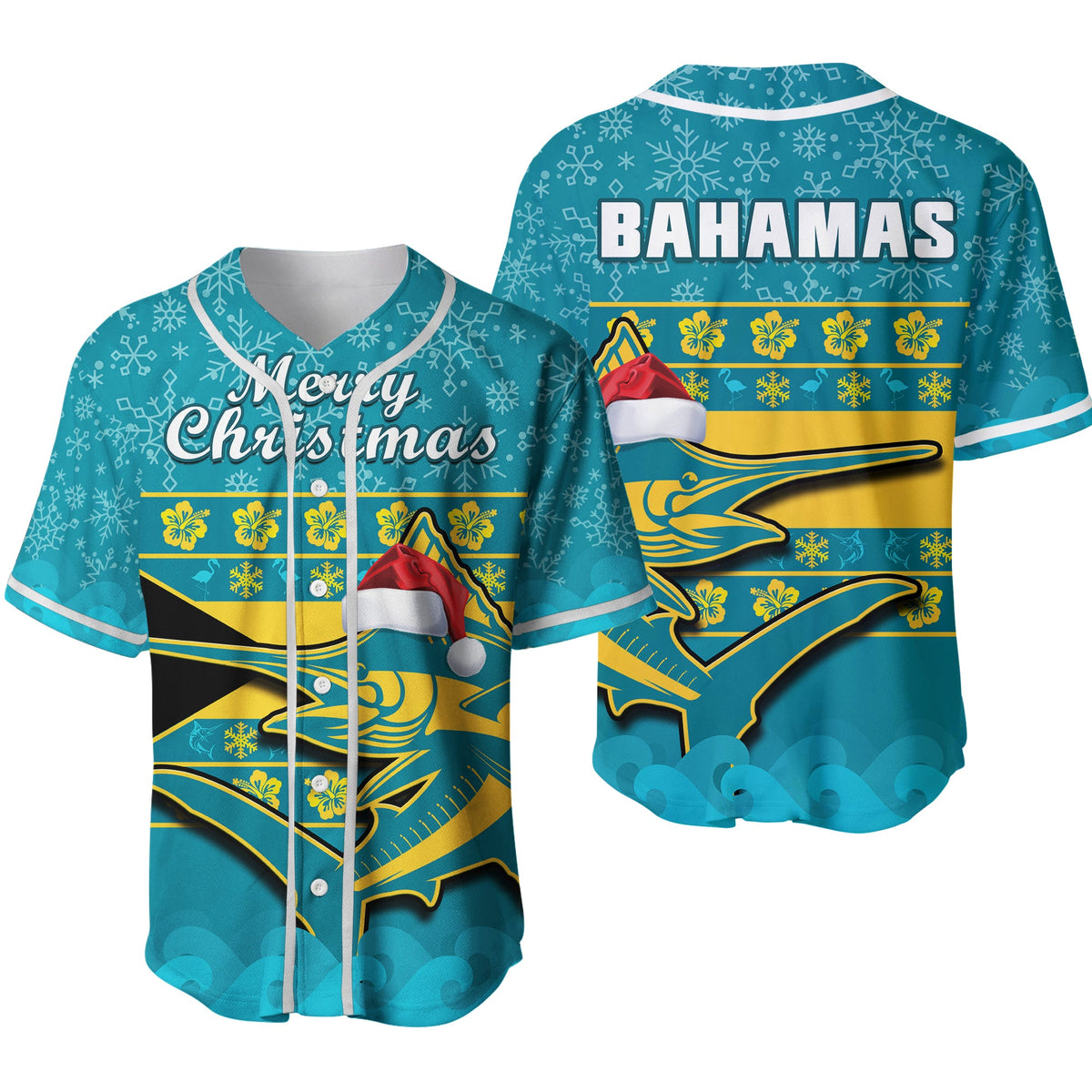 Bahamas Baseball Jersey Bahamian Blue Marlin Merry Christmas Ver.02 - Shopicos
