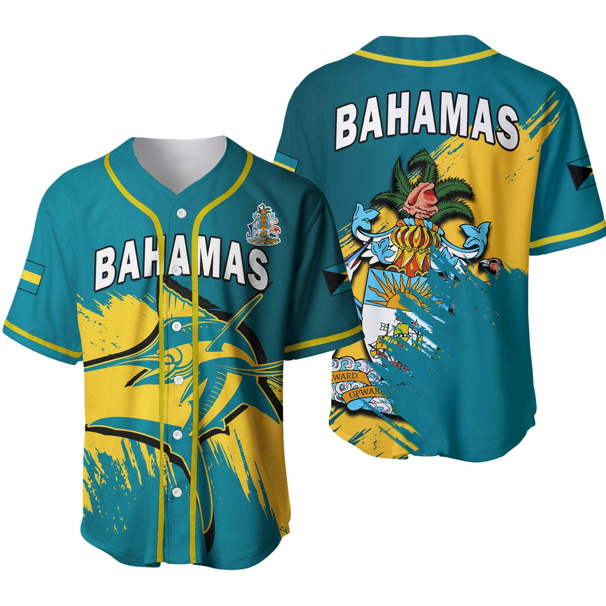 Bahamas Baseball Jersey Blue Marlin With Bahamian Coat Of Arms Ver.02 - Shopicos