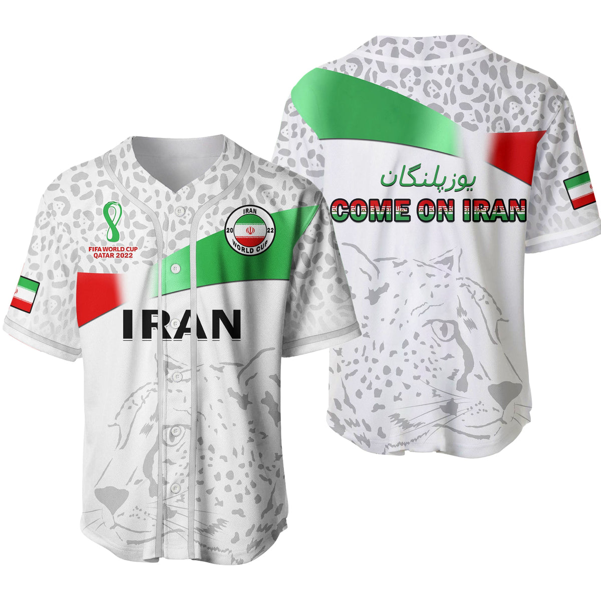 (Custom Text And Number) Iran Football Baseball Jersey Team Melli World Cup 2022 Ver.02 - Shopicos