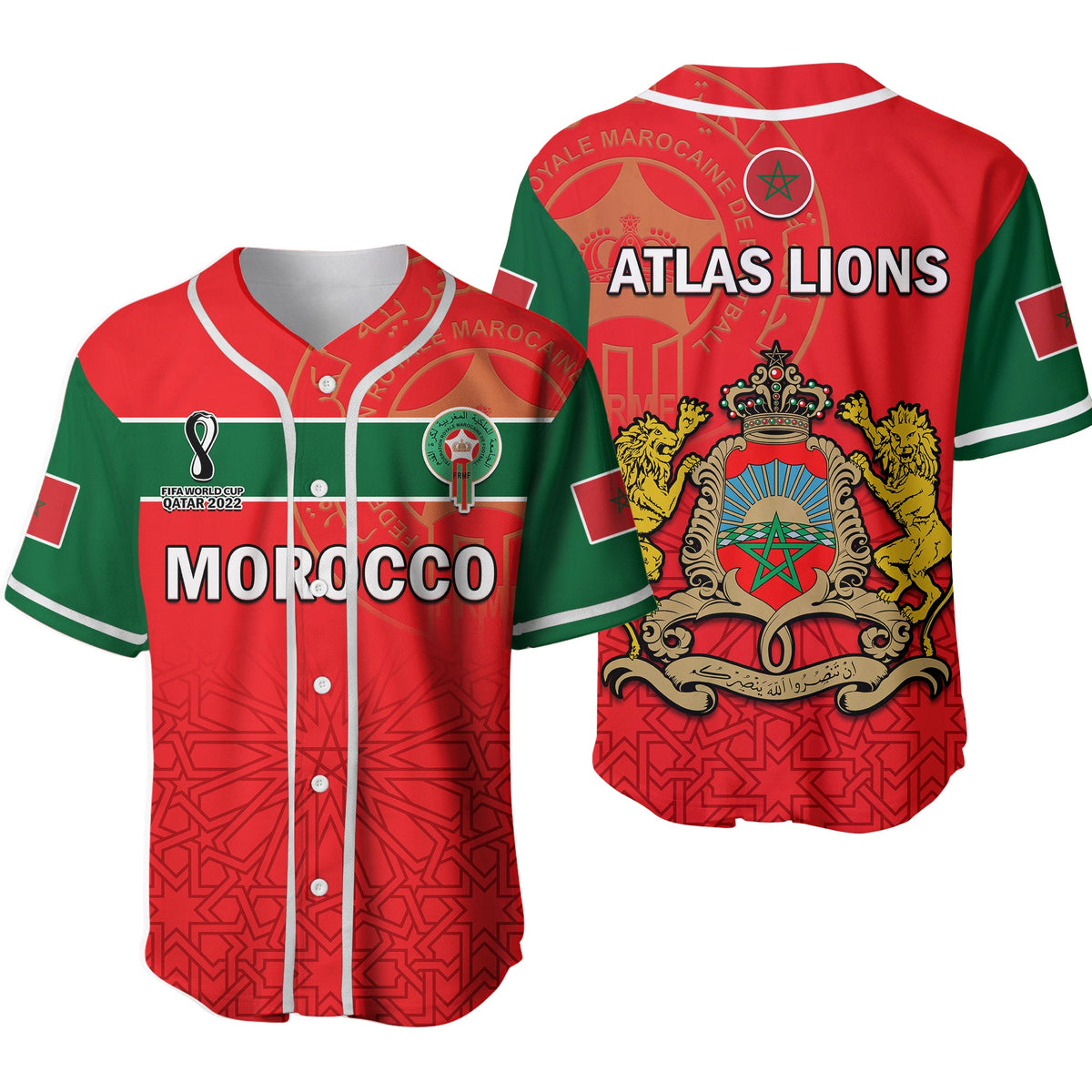 Morocco Football Baseball Jersey Atlas Lions Red World Cup 2022 Ver.02 - Shopicos