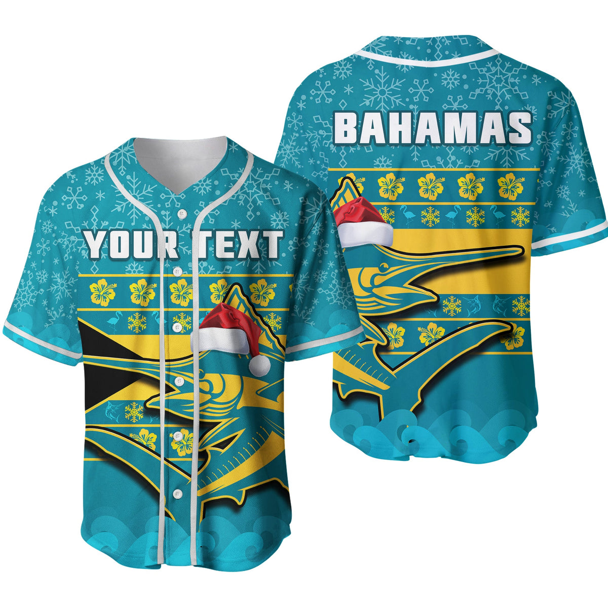 (Custom Personalised) Bahamas Baseball Jersey Bahamian Blue Marlin Merry Christmas Ver.02 - Shopicos