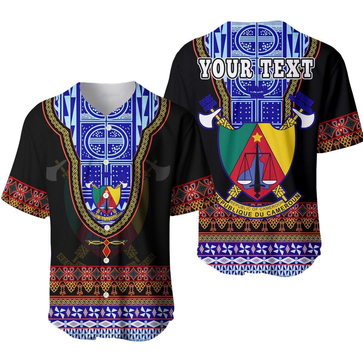 (Custom Personalised) Cameroon Baseball Jersey Atoghu Pattern Black Style - Shopicos