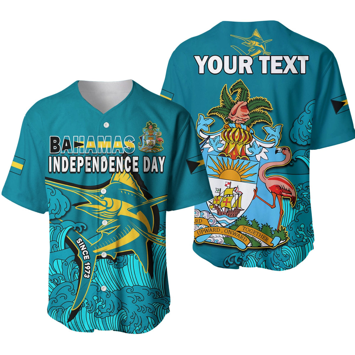 (Custom Personalised) Bahamas Independence Day Baseball Jersey Blue Marlin Since 1973 Style - Shopicos