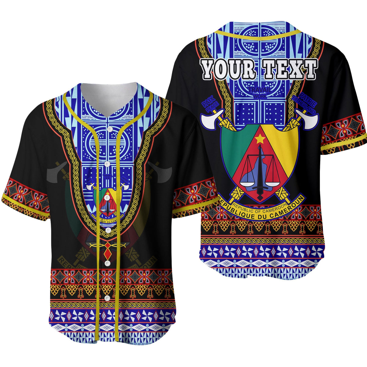 (Custom Personalised) Cameroon Baseball Jersey Atoghu Pattern Black Style Ver.02 - Shopicos