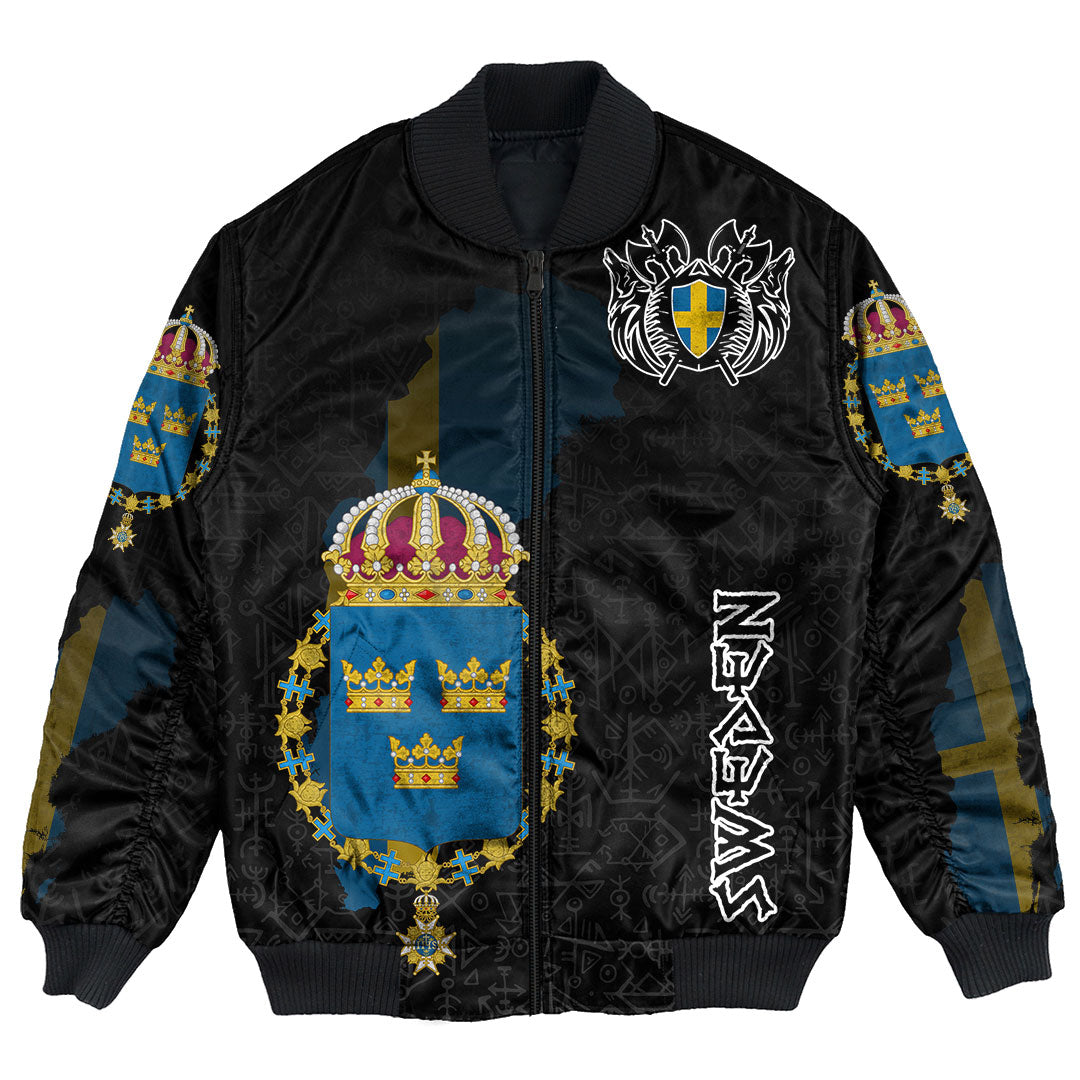 (Custom) Viking - Sweden Flag and Map (1) Bomber Jackets style Viking Geri and Freki RLT12 - Shopicos