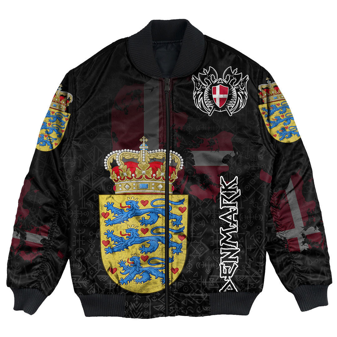 (Custom) Viking - Denmark Flag and Map Bomber Jacket style Viking Geri and Freki RLT12 - Shopicos