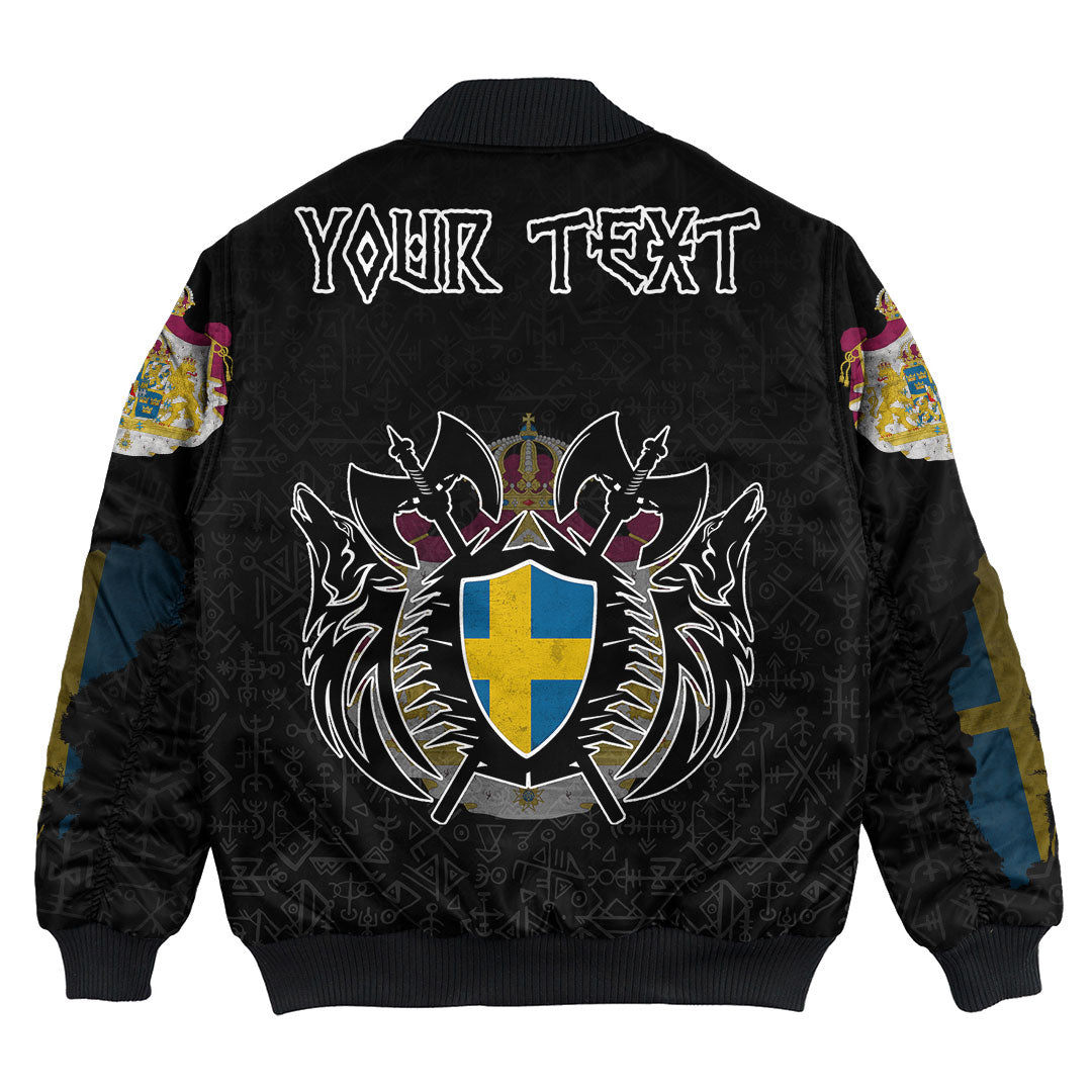(Custom) Viking - Sweden Flag and Map Bomber Jackets style Viking Geri and Freki RLT12 - Shopicos