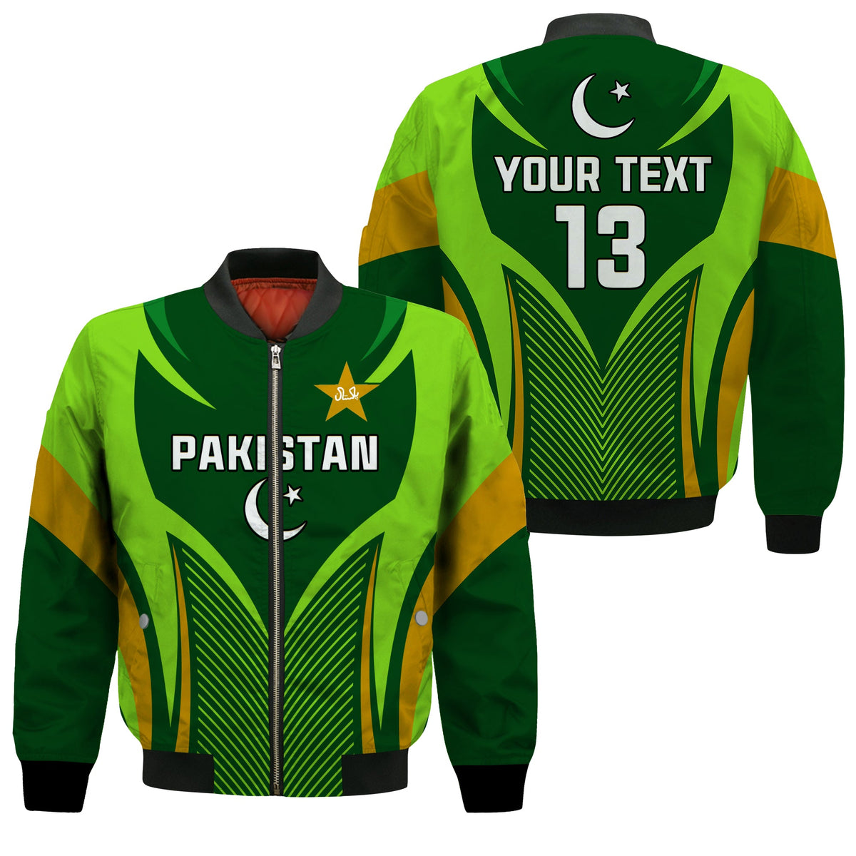(Custom Text and Number) Pakistan Cricket Bomber Jacket Green Shaheens Champion LT13 - Shopicos