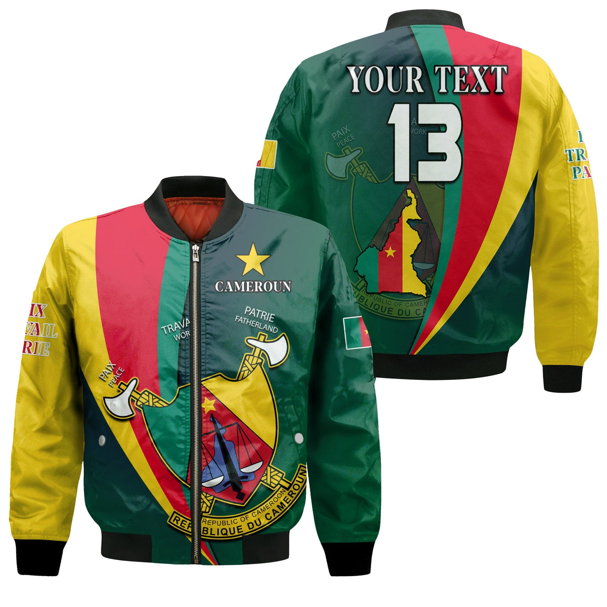 (Custom Text and Number) Cameroon Bomber Jacket Map Cameroun Style Flag LT13 - Shopicos