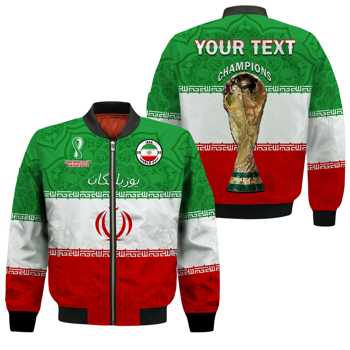 (Custom Personalised) Iran Football Bomber Jacket Team Melli Champions World Cup 2022 - Shopicos