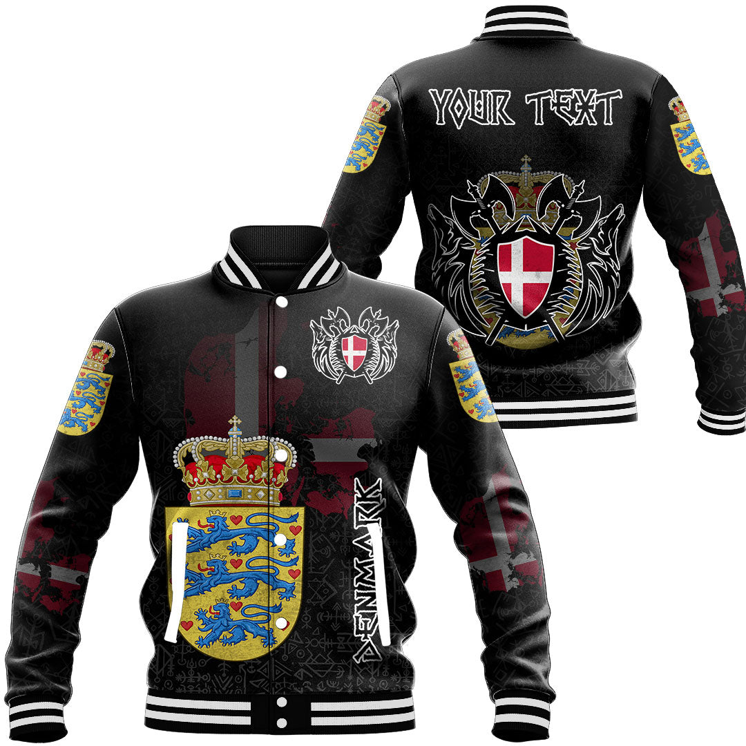 (Custom) Viking - Denmark Flag and Map Baseball Jacket style Viking Geri and Freki RLT12 - Shopicos