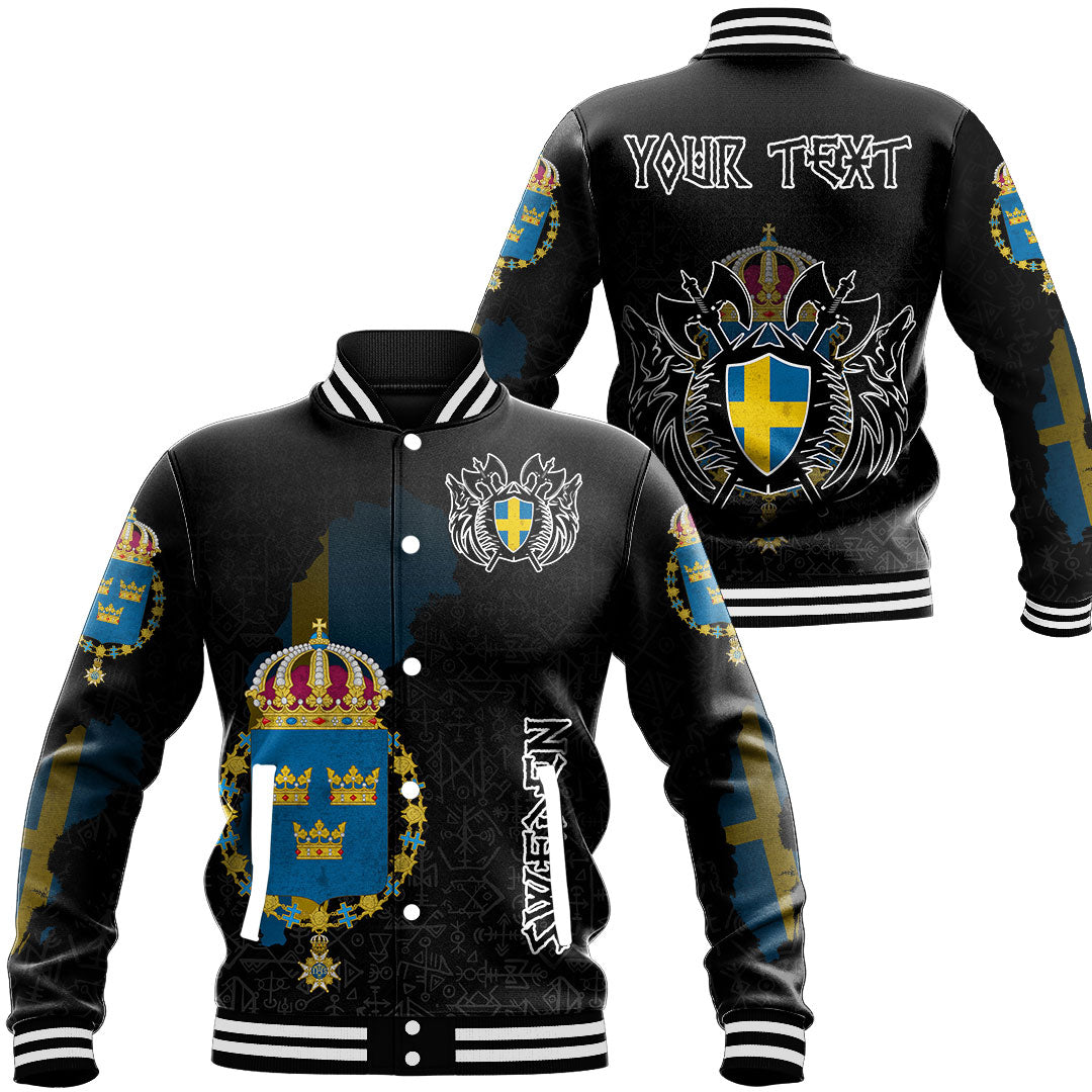 (Custom) Viking - Sweden Flag and Map (1) Baseball Jacket style Viking Geri and Freki RLT12 - Shopicos