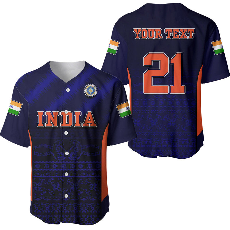 (Custom Personalised) India National Cricket Team Baseball Jersey Men In Blue Sports Style LT9 - Shopicos