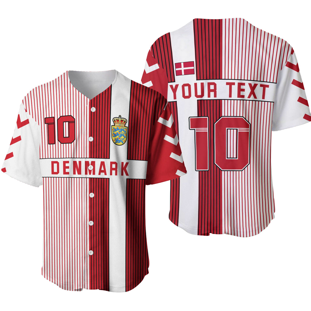 (Custom Personalised) Denmark Football Baseball Jersey Come on Denmark - Custom Text and Number LT13 - Shopicos